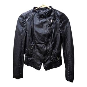 Women's Black Leather Motorcycle Moto Jacket XSP